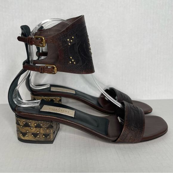 Valentino Leather Studded Ankle Cuff Sandals EU 36/US 6 - Picture 3 of 13